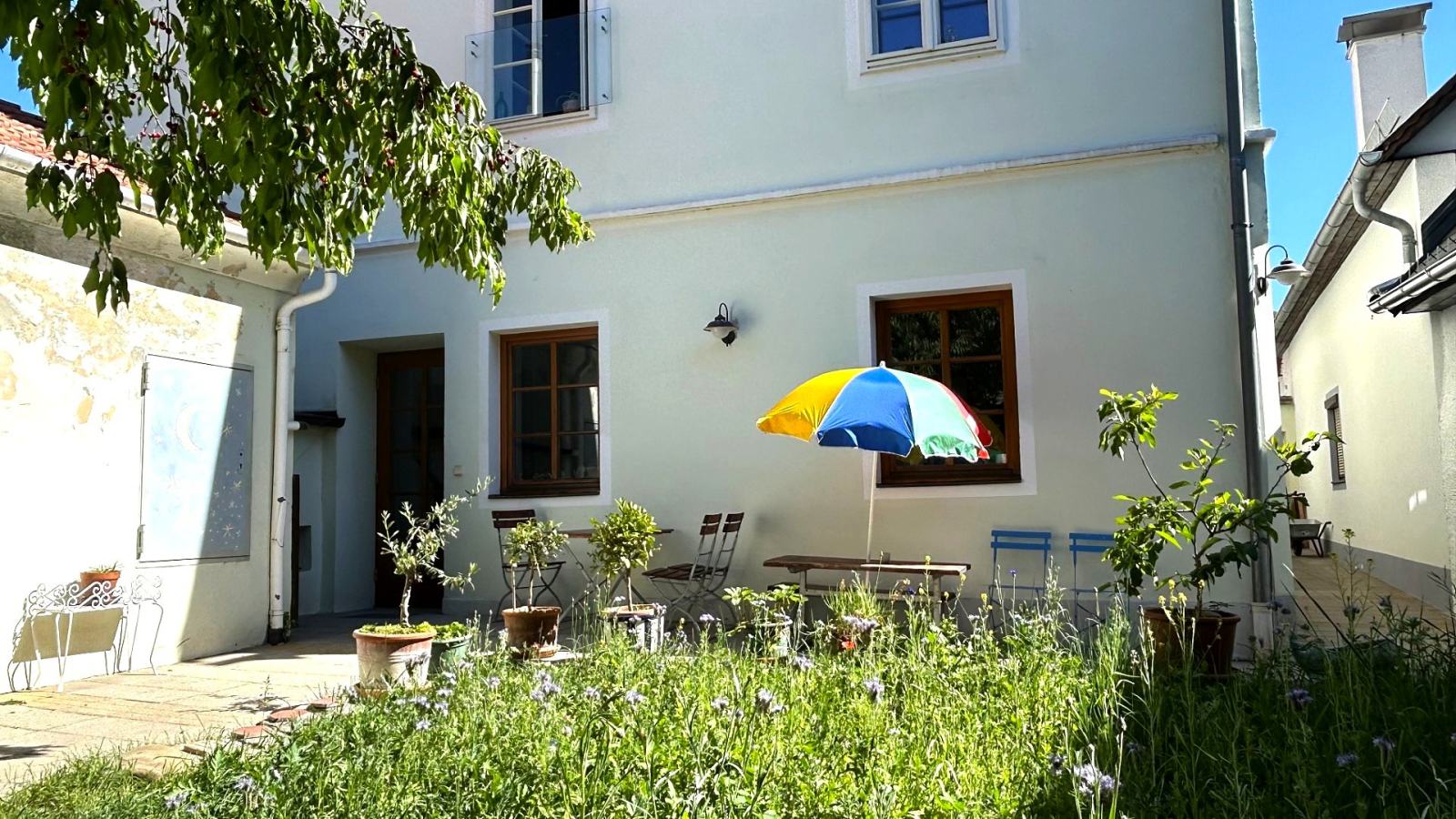 Garten des Danube Atelier mit Blick auf das Haus